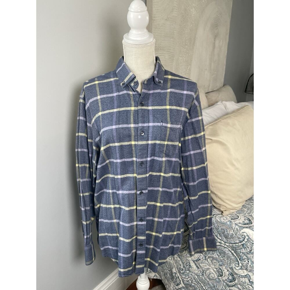 Cooper Jones Supply Mens L Blue Plaid Button Down Shirt Cotton Flannel